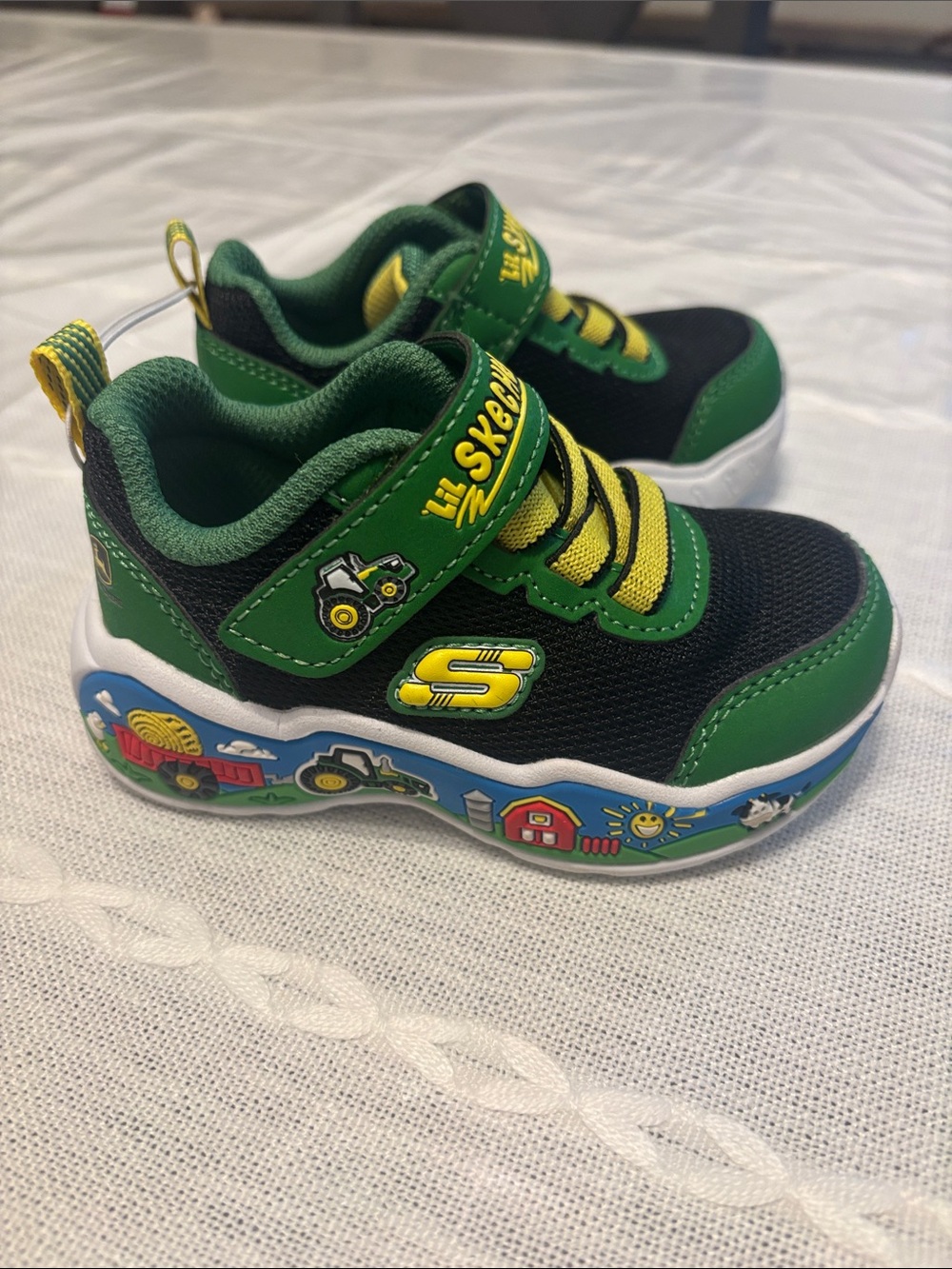 Skechers toddler Kids Green, John Deere Black & Yellow Tractor Sneakers